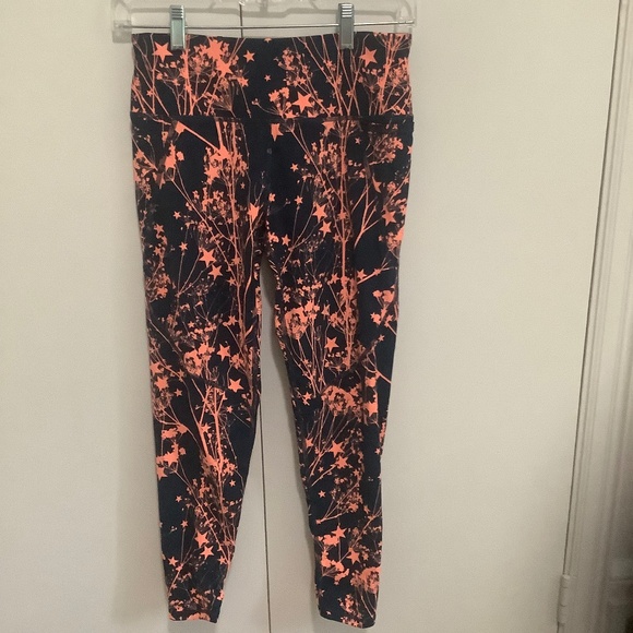 Leggings Women's Navy Orange Star Print Athleisure Sz Small - Picture 1 of 4